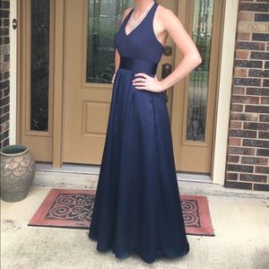Navy blue satin prom dress!!
